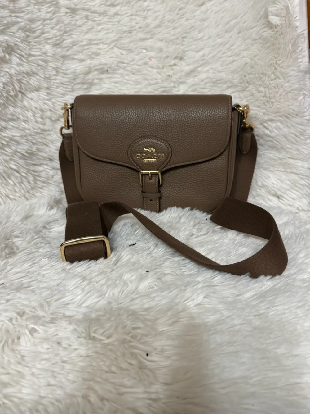 Coach Amelia Saddle Bag CP107 Dark Stone Pebble Leather Crossbody Gold Hardware - Picture 3 of 8